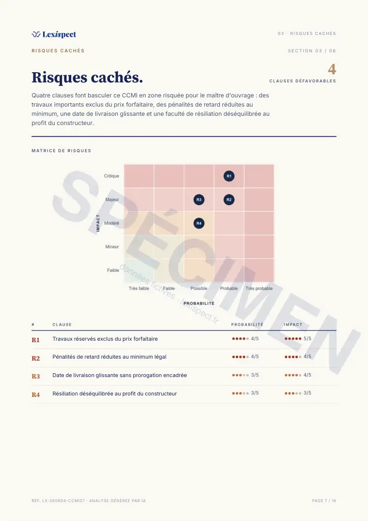 Page 7 du rapport Contrat de construction de maison individuelle (CCMI), spécimen