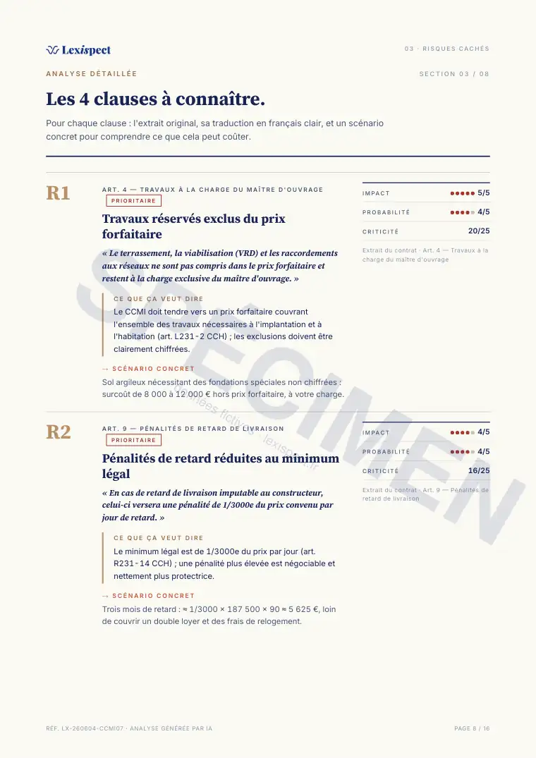 Page 8 du rapport Contrat de construction de maison individuelle (CCMI), spécimen