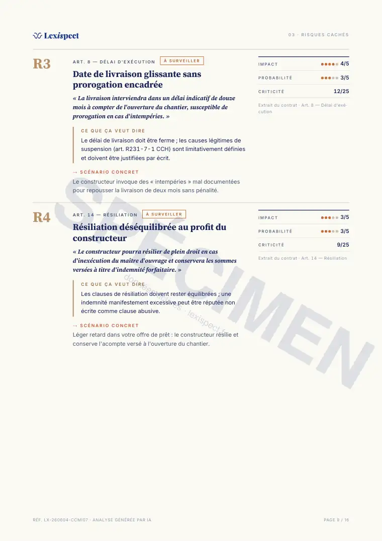 Page 9 du rapport Contrat de construction de maison individuelle (CCMI), spécimen