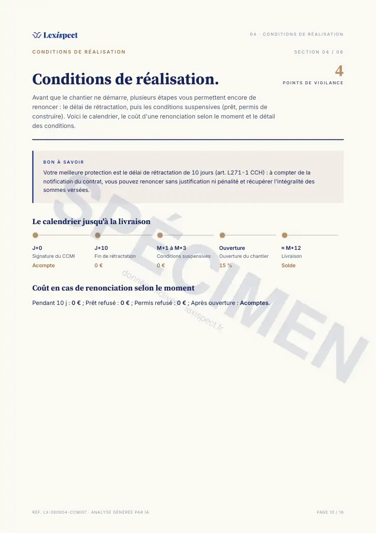 Page 10 du rapport Contrat de construction de maison individuelle (CCMI), spécimen