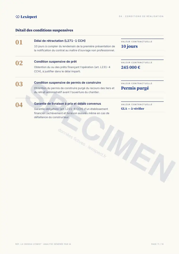 Page 11 du rapport Contrat de construction de maison individuelle (CCMI), spécimen