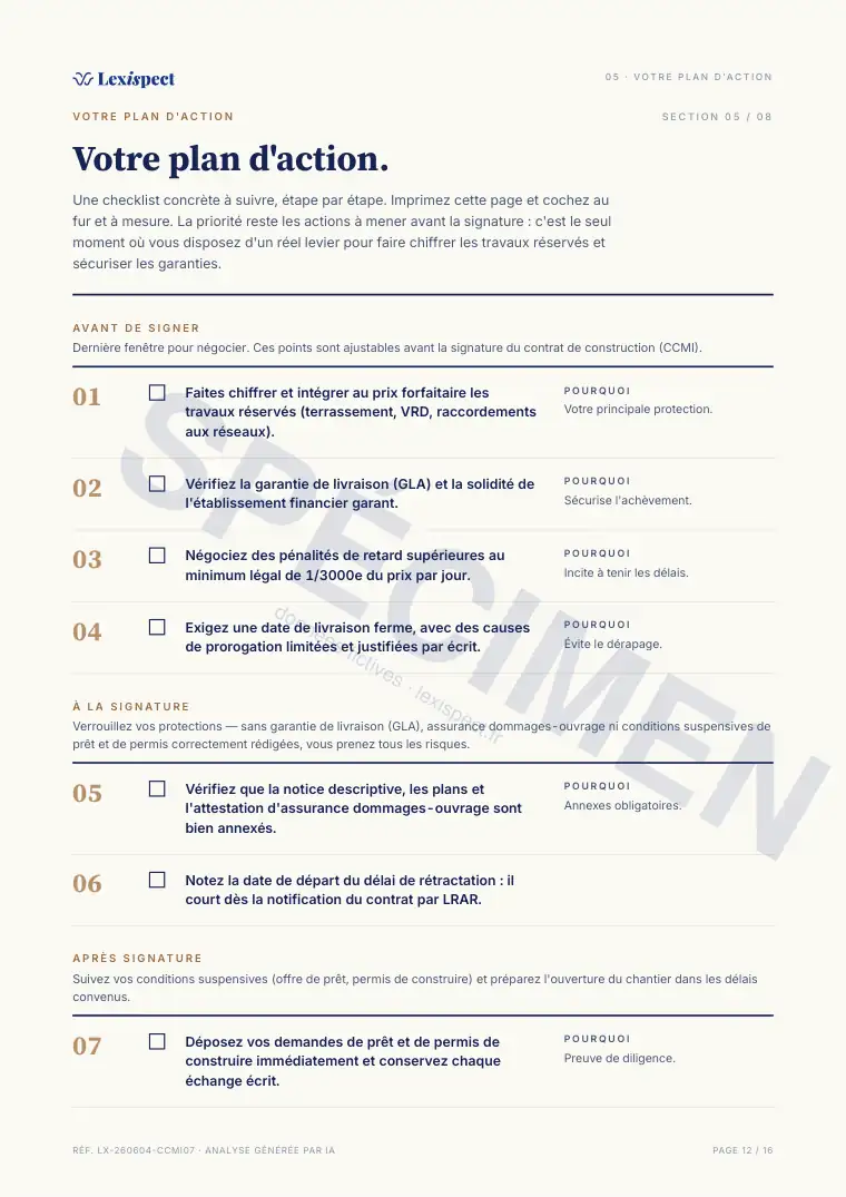 Page 12 du rapport Contrat de construction de maison individuelle (CCMI), spécimen