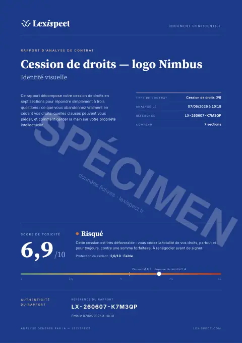 Première page du rapport Cession de droits (propriété intellectuelle)