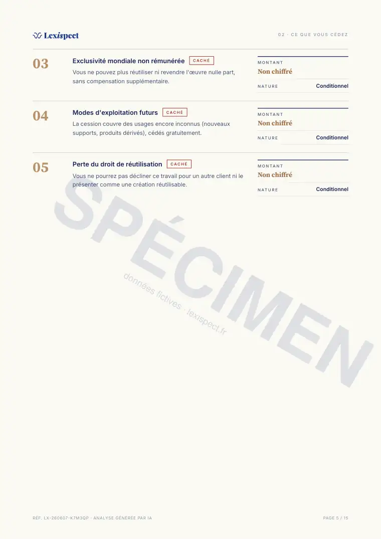 Page 5 du rapport Cession de droits (propriété intellectuelle), spécimen