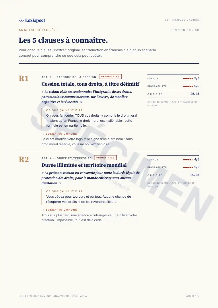 Page 8 du rapport Cession de droits (propriété intellectuelle), spécimen