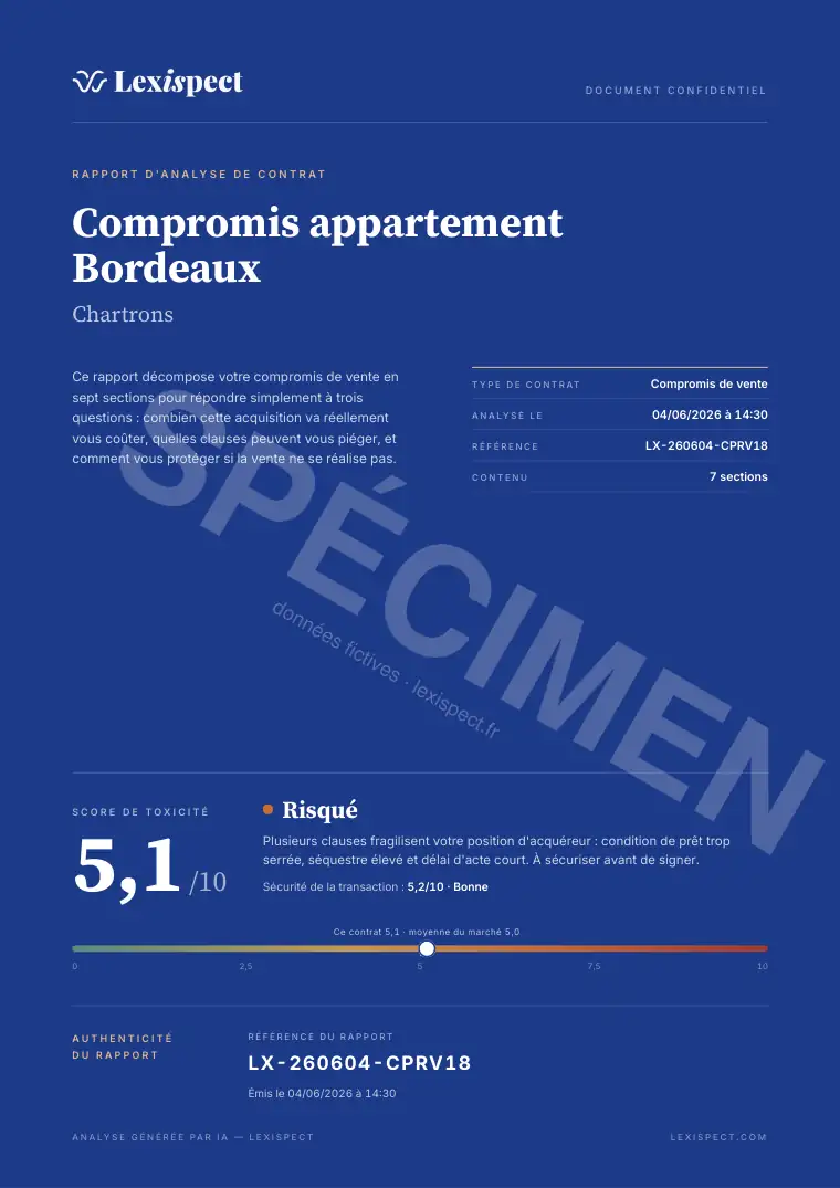 Page 1 du rapport Compromis de vente (avant-contrat immobilier), spécimen