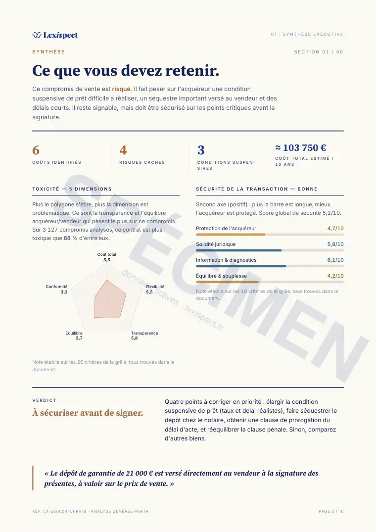Page 3 du rapport Compromis de vente (avant-contrat immobilier), spécimen