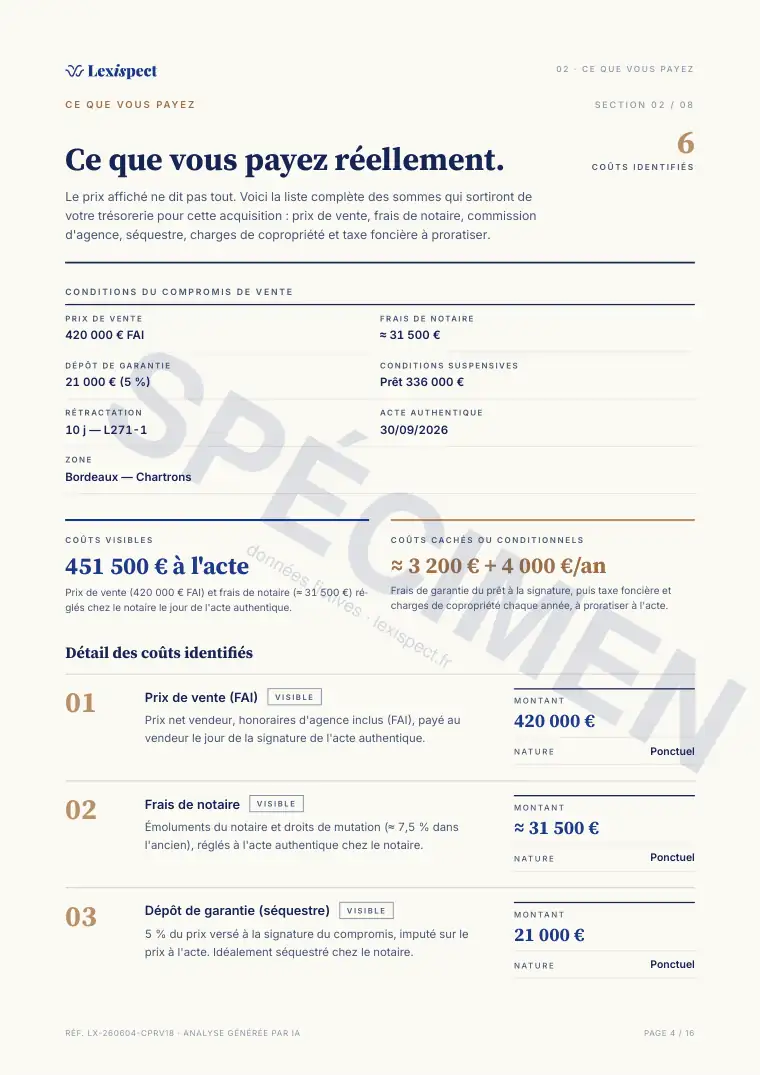 Page 4 du rapport Compromis de vente (avant-contrat immobilier), spécimen