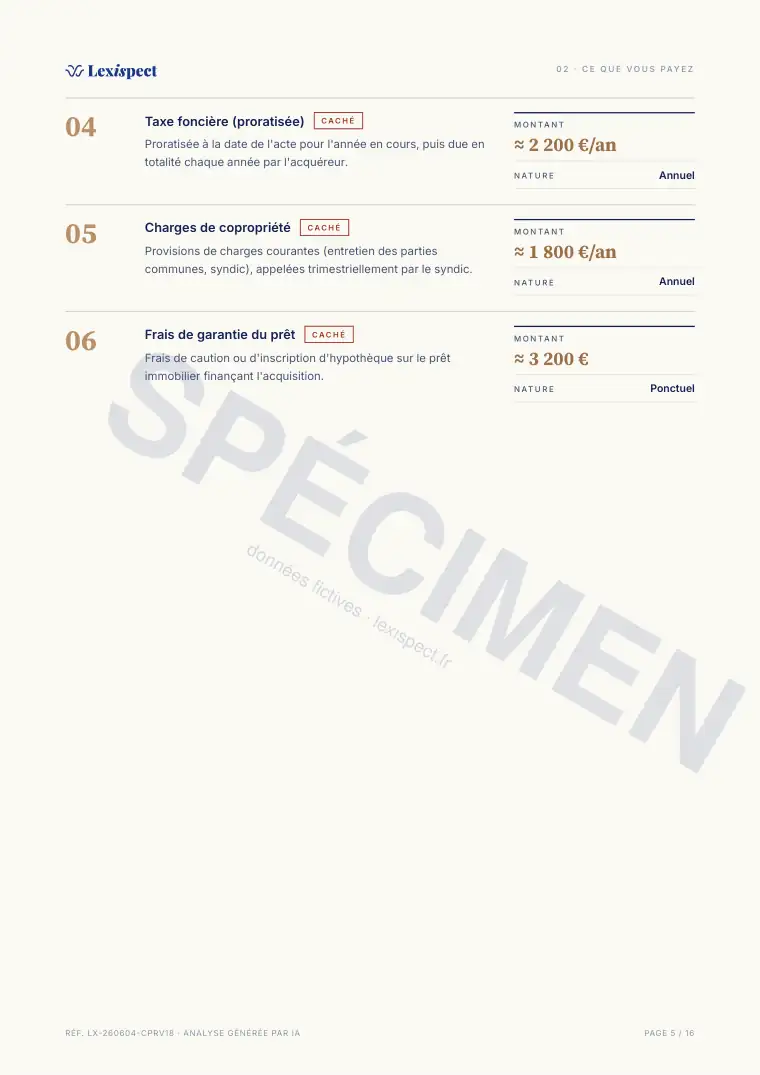 Page 5 du rapport Compromis de vente (avant-contrat immobilier), spécimen