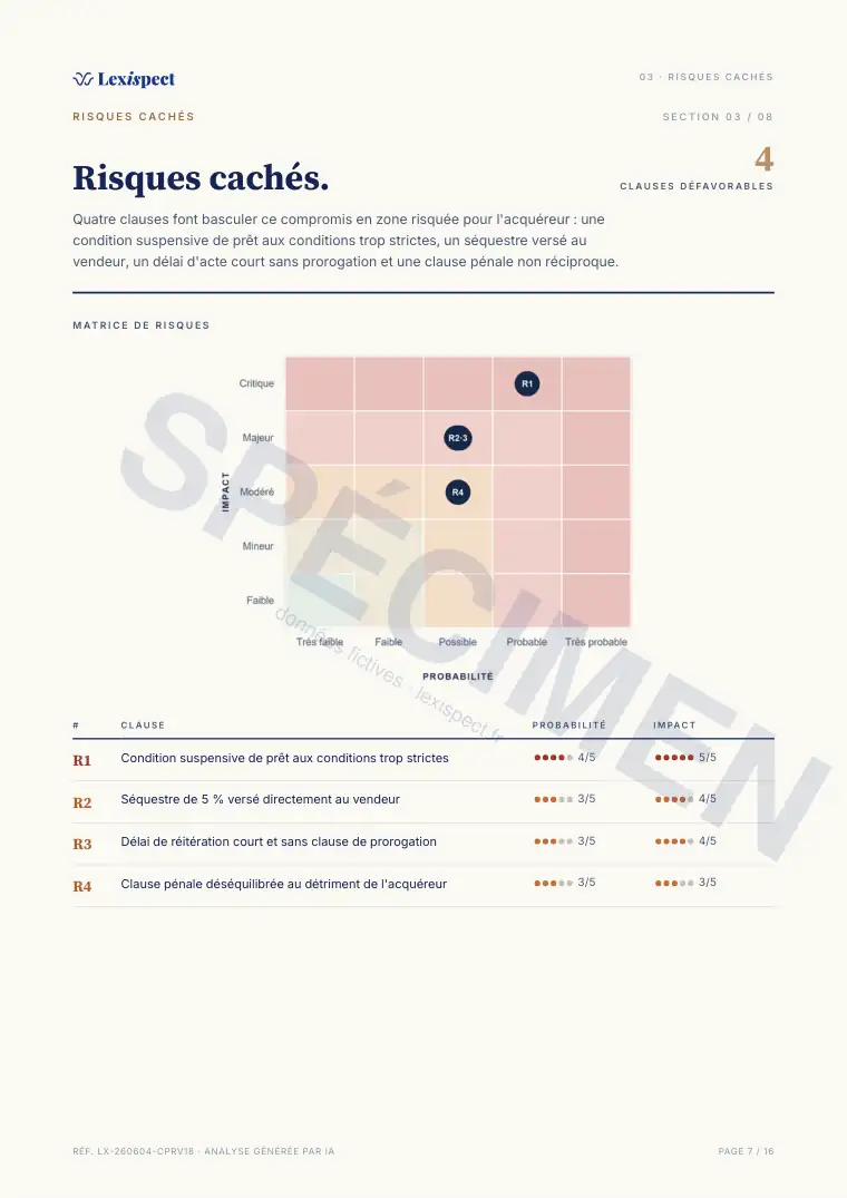 Page 7 du rapport Compromis de vente (avant-contrat immobilier), spécimen