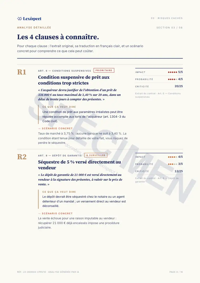 Page 8 du rapport Compromis de vente (avant-contrat immobilier), spécimen