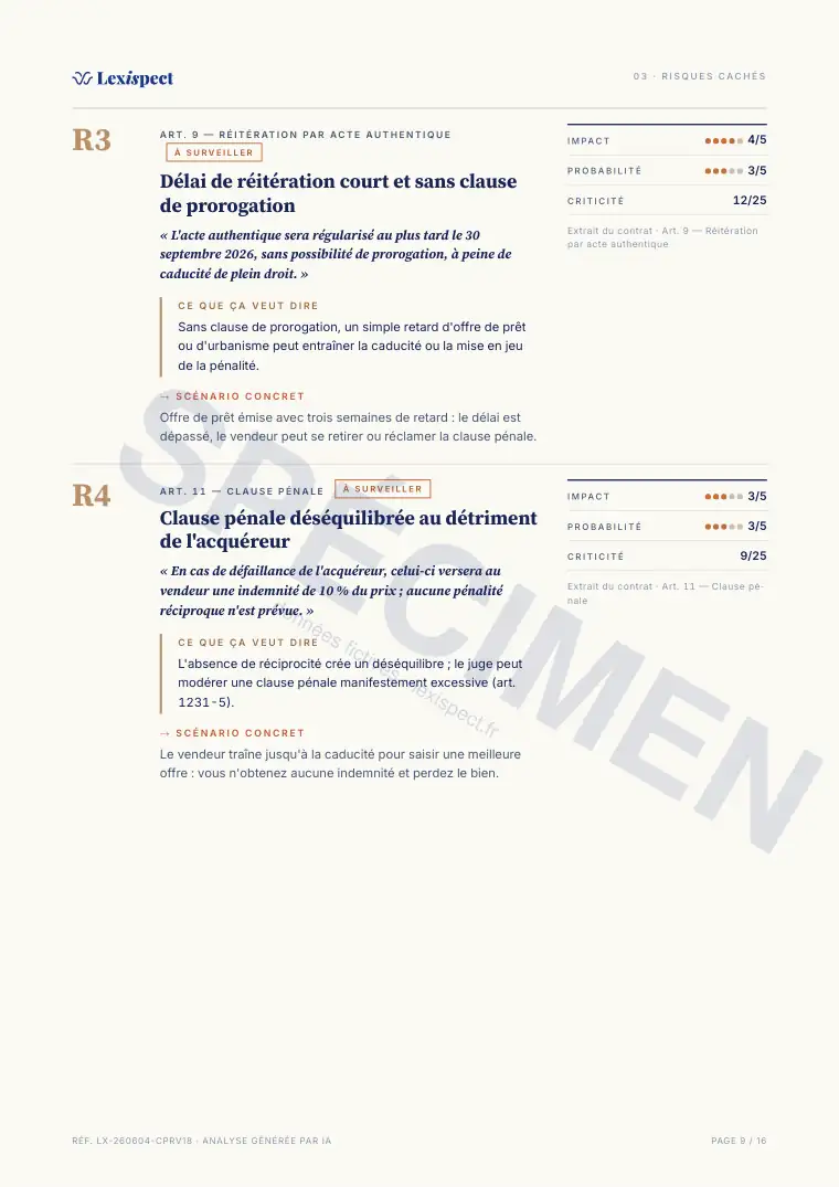 Page 9 du rapport Compromis de vente (avant-contrat immobilier), spécimen