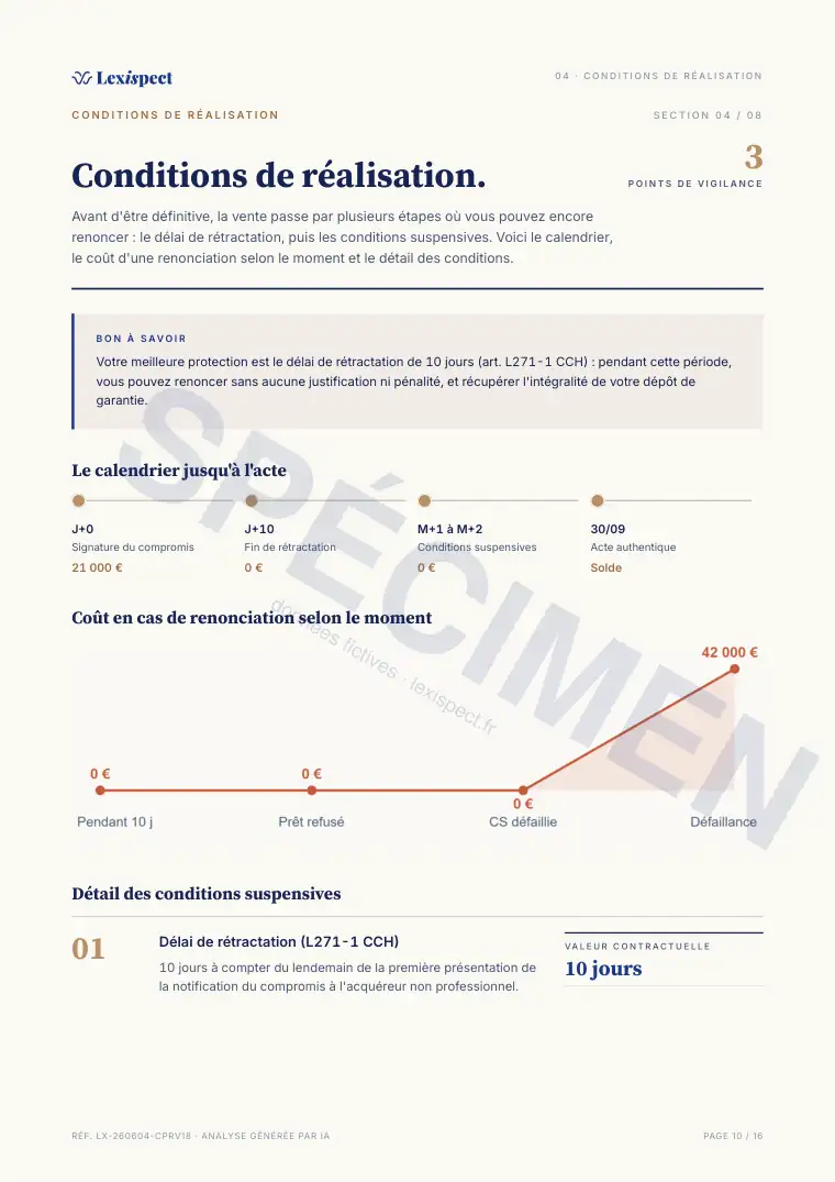 Page 10 du rapport Compromis de vente (avant-contrat immobilier), spécimen