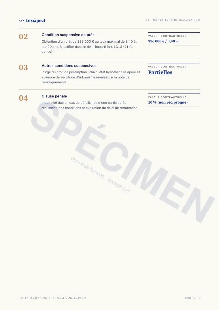 Page 11 du rapport Compromis de vente (avant-contrat immobilier), spécimen