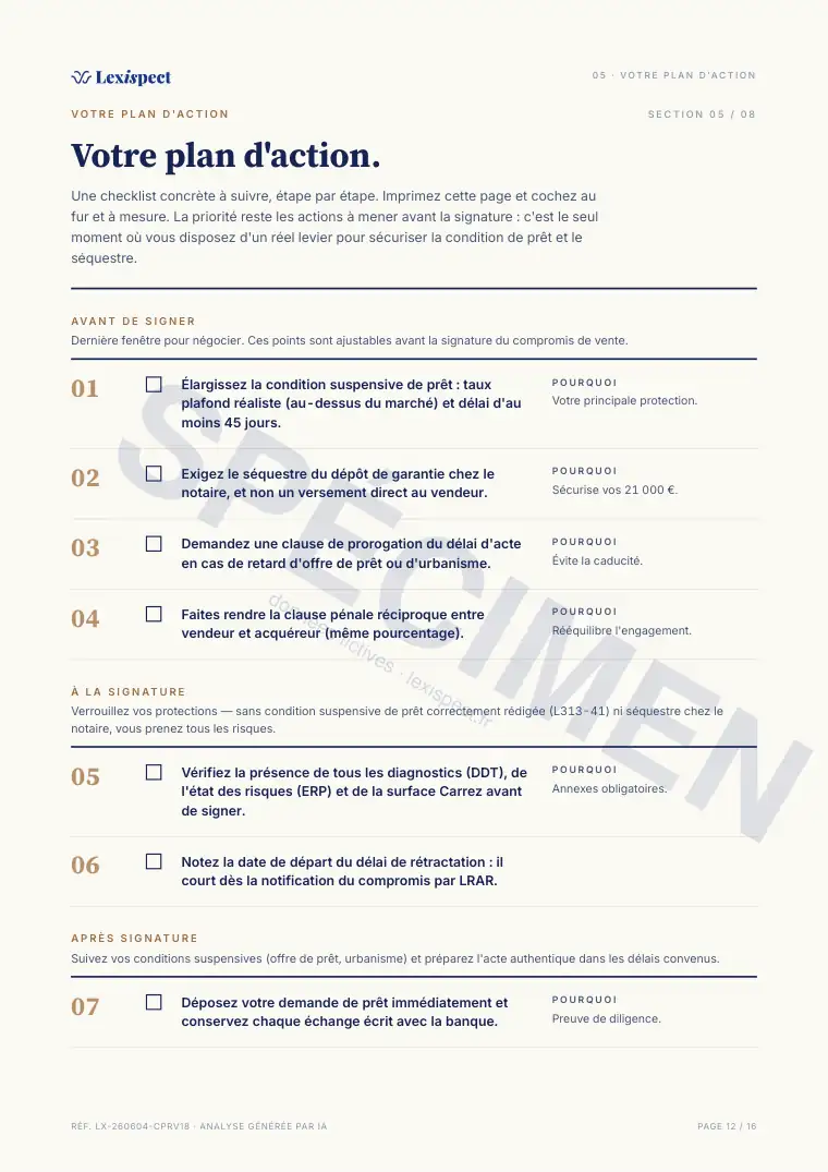 Page 12 du rapport Compromis de vente (avant-contrat immobilier), spécimen