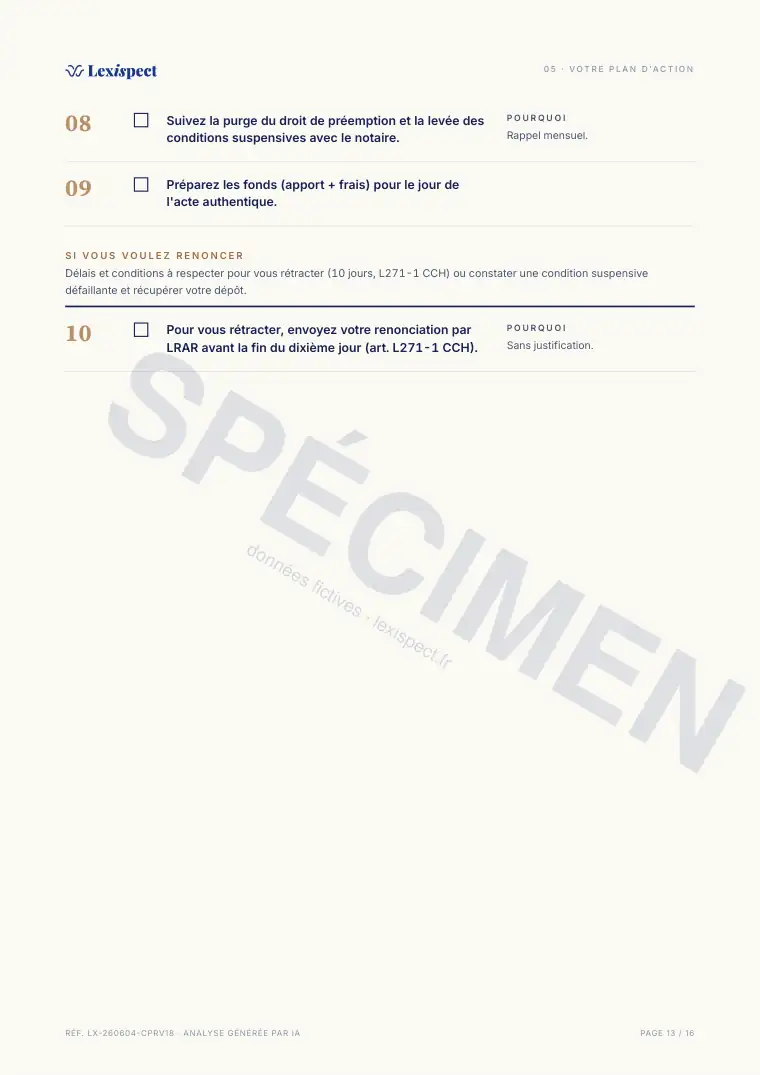 Page 13 du rapport Compromis de vente (avant-contrat immobilier), spécimen