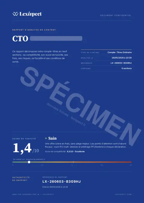 Première page du rapport Compte-titres ordinaire (CTO)