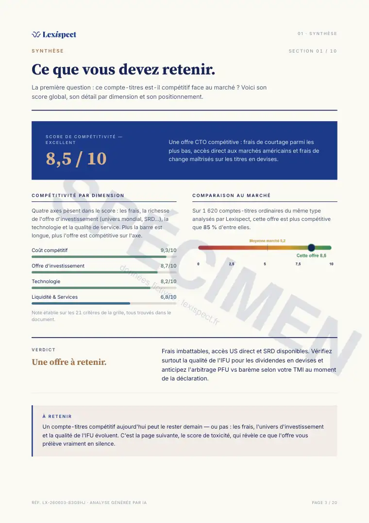Page 3 du rapport Compte-titres ordinaire (CTO), spécimen
