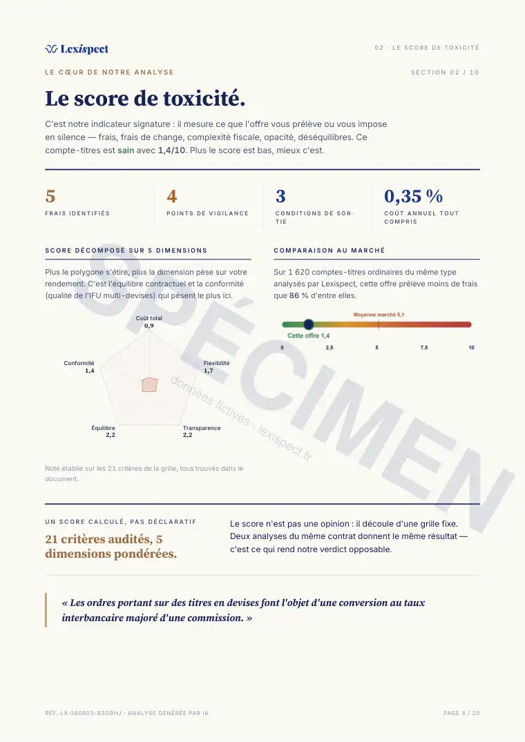 Page 4 du rapport Compte-titres ordinaire (CTO), spécimen