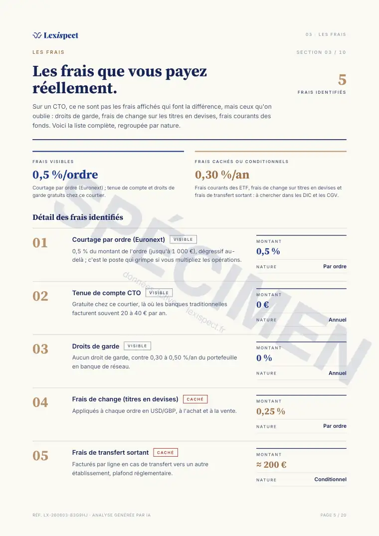 Page 5 du rapport Compte-titres ordinaire (CTO), spécimen