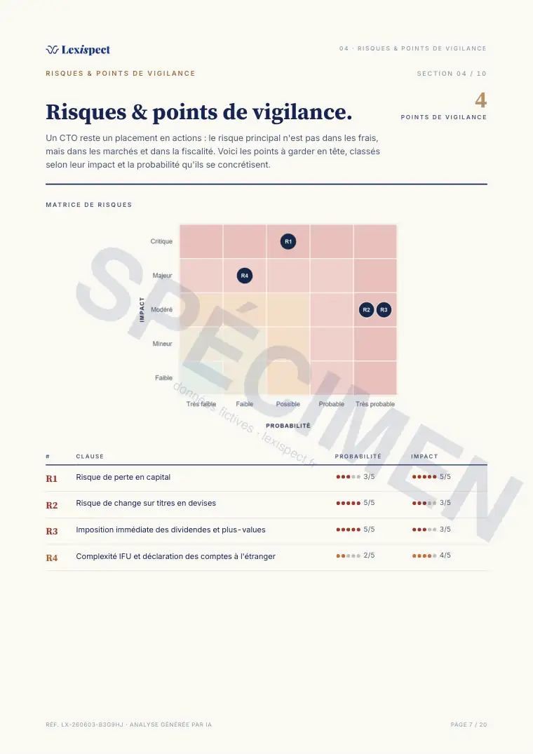 Page 7 du rapport Compte-titres ordinaire (CTO), spécimen