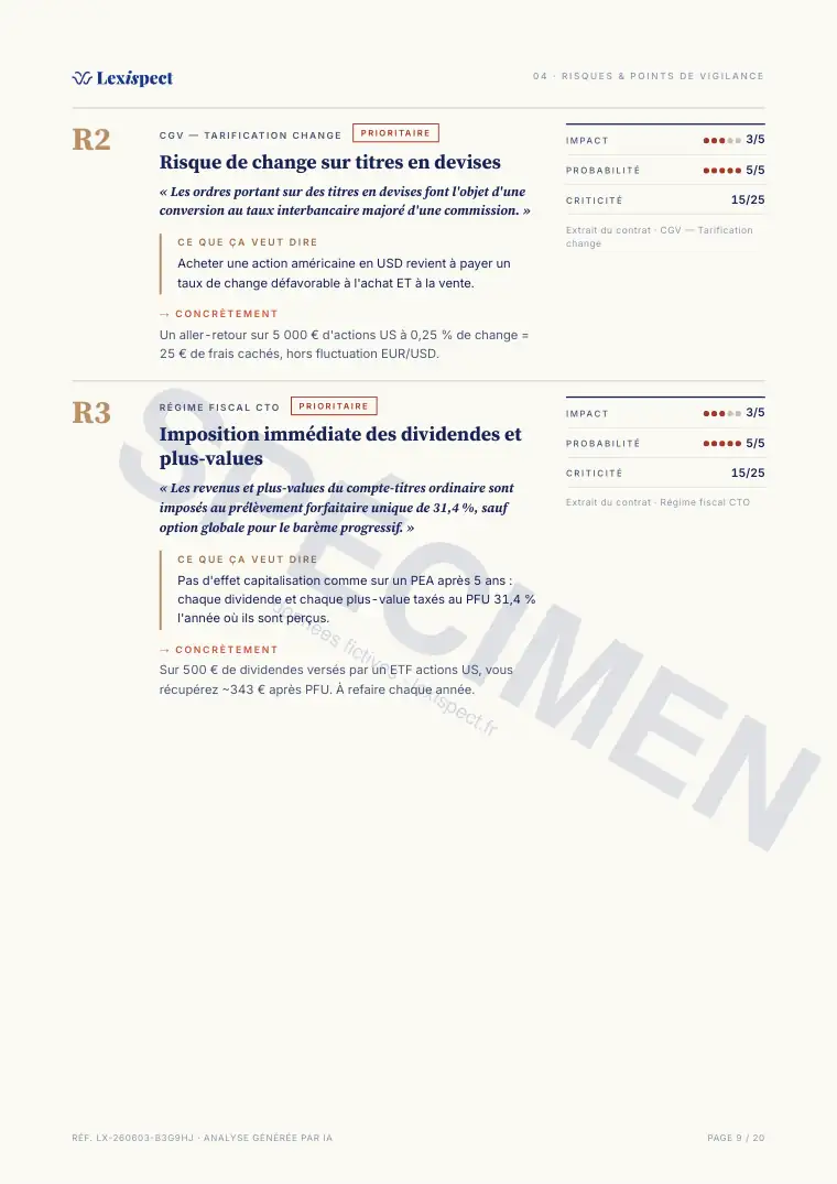 Page 9 du rapport Compte-titres ordinaire (CTO), spécimen