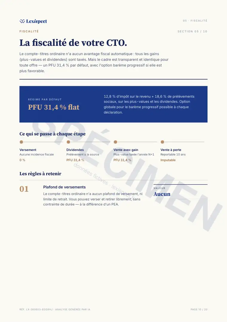 Page 10 du rapport Compte-titres ordinaire (CTO), spécimen