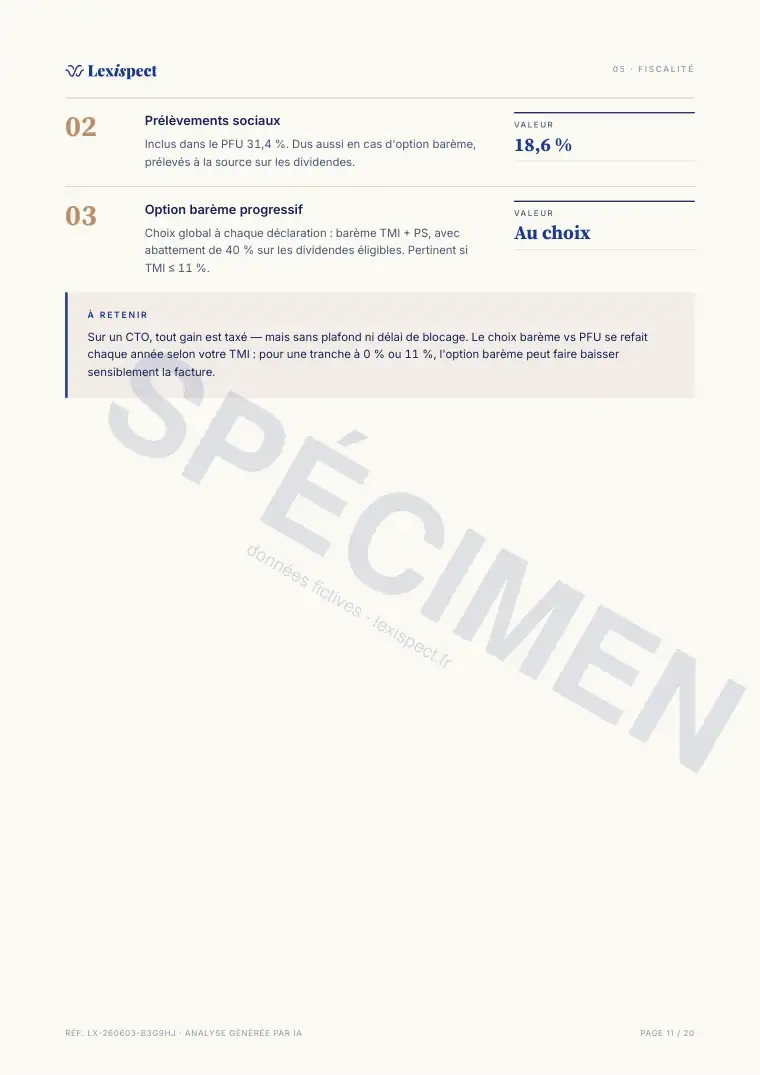 Page 11 du rapport Compte-titres ordinaire (CTO), spécimen