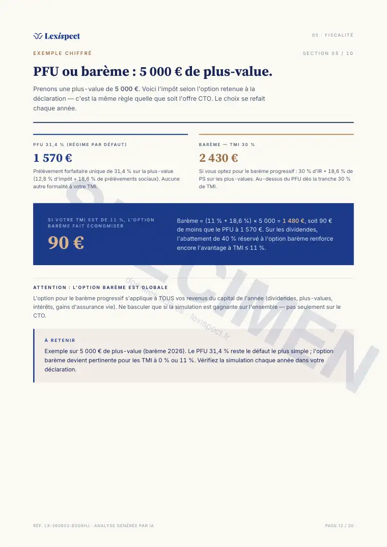 Page 12 du rapport Compte-titres ordinaire (CTO), spécimen
