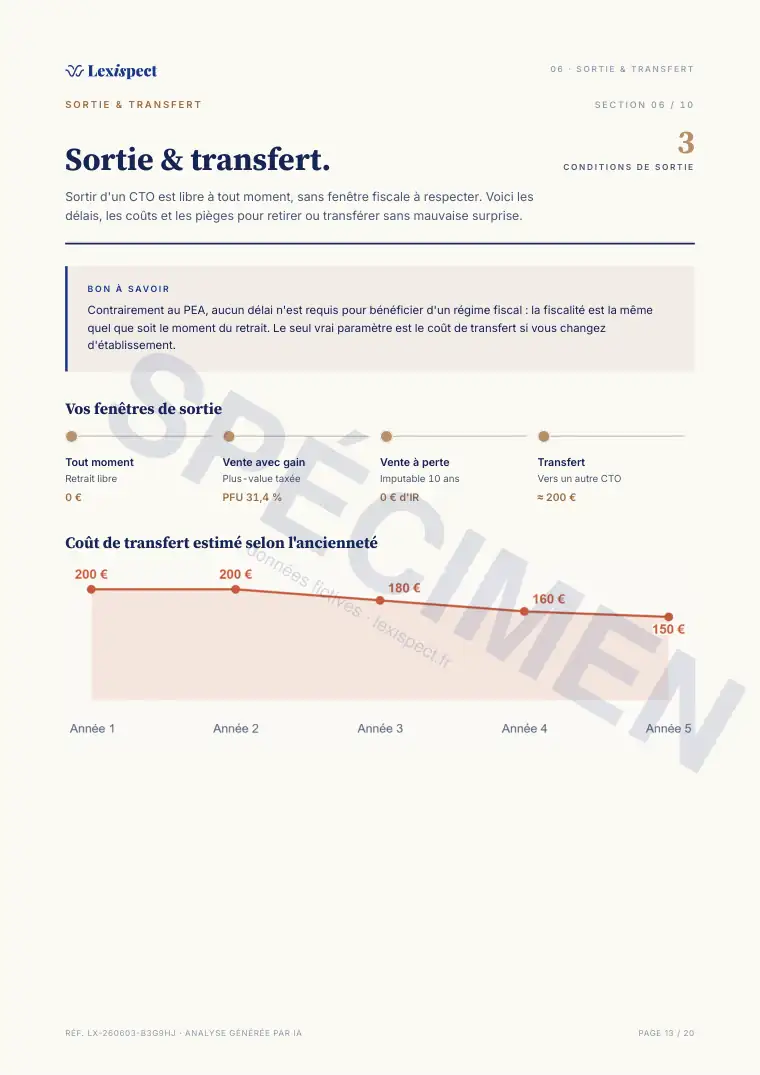 Page 13 du rapport Compte-titres ordinaire (CTO), spécimen