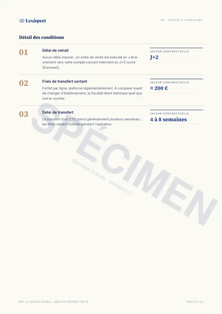 Page 14 du rapport Compte-titres ordinaire (CTO), spécimen