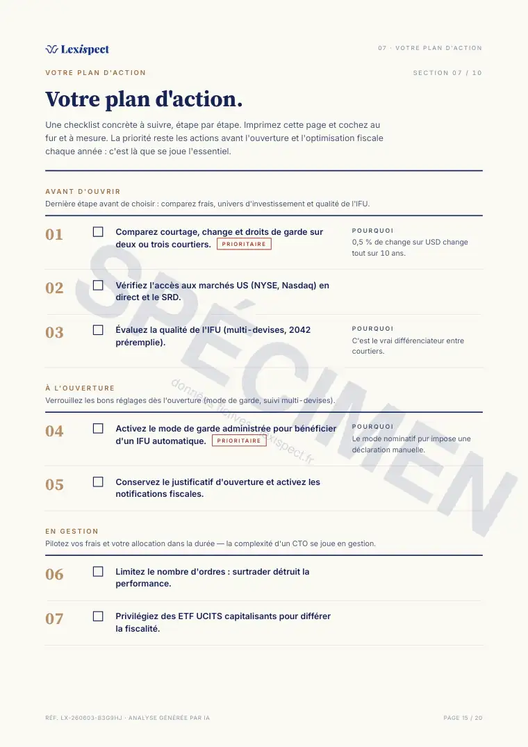 Page 15 du rapport Compte-titres ordinaire (CTO), spécimen