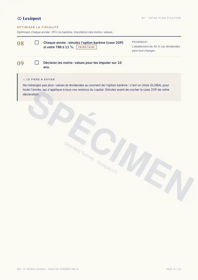 Page 16 du rapport Compte-titres ordinaire (CTO), spécimen