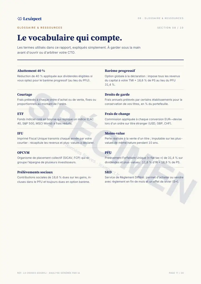 Page 17 du rapport Compte-titres ordinaire (CTO), spécimen