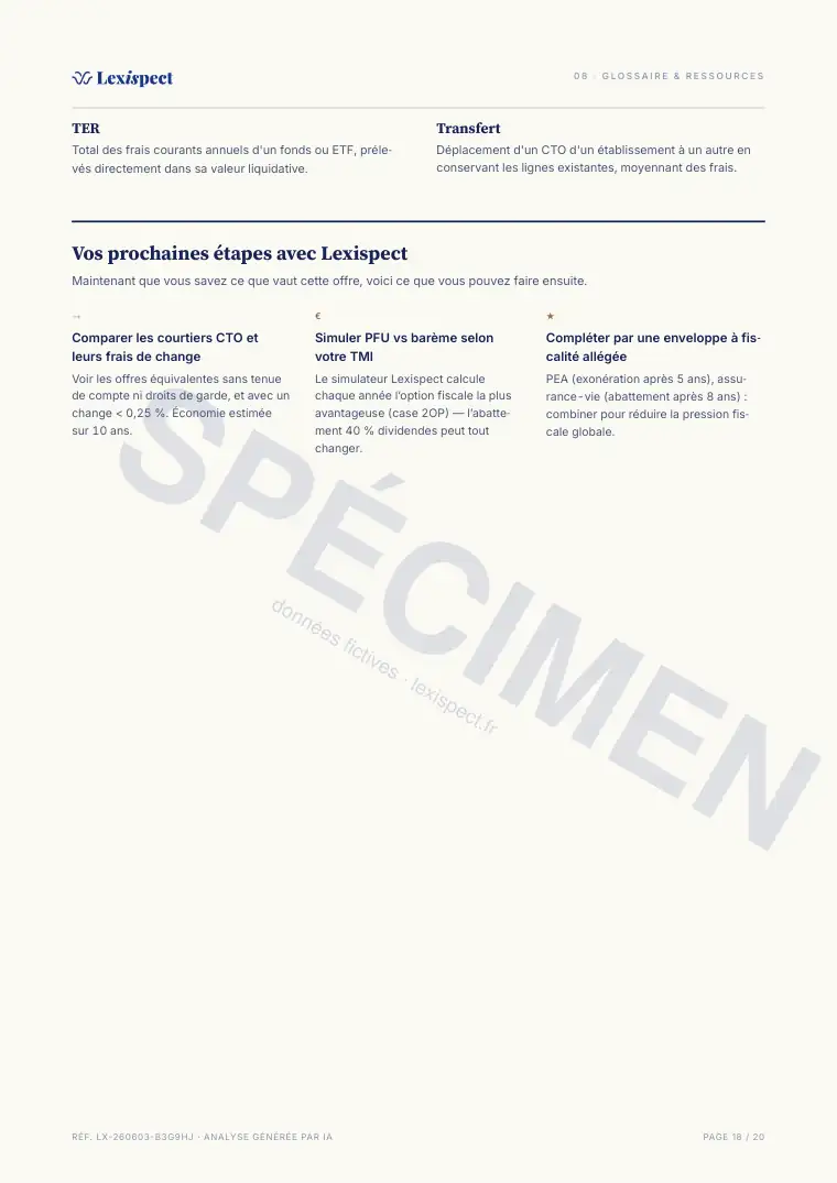 Page 18 du rapport Compte-titres ordinaire (CTO), spécimen