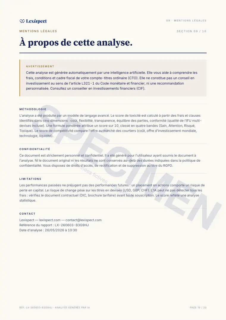 Page 19 du rapport Compte-titres ordinaire (CTO), spécimen
