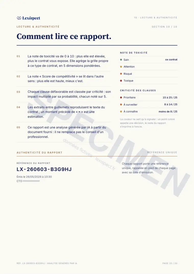 Page 20 du rapport Compte-titres ordinaire (CTO), spécimen