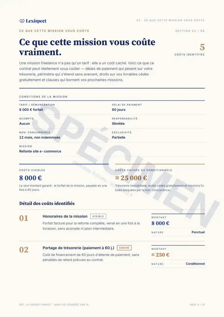 Page 4 du rapport Contrat de prestation de services (freelance), spécimen