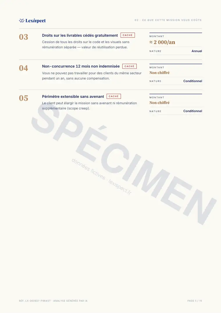 Page 5 du rapport Contrat de prestation de services (freelance), spécimen