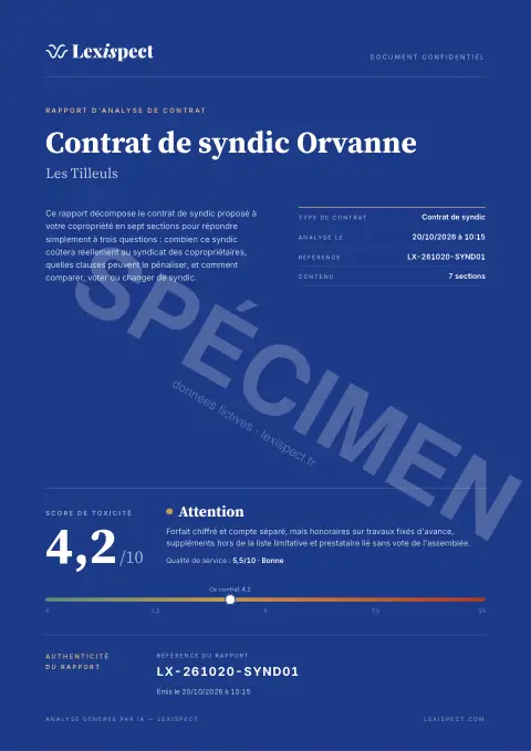 Couverture du rapport spécimen Contrat de syndic
