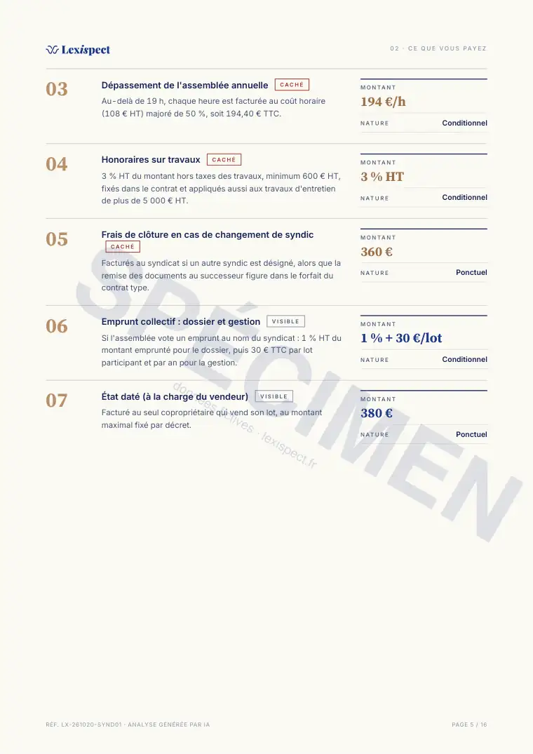 Page 5 du rapport Contrat de syndic, spécimen