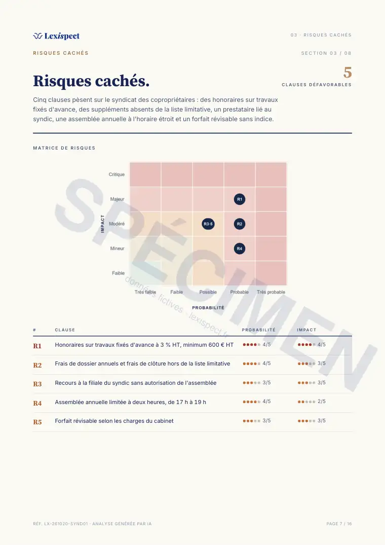 Page 7 du rapport Contrat de syndic, spécimen