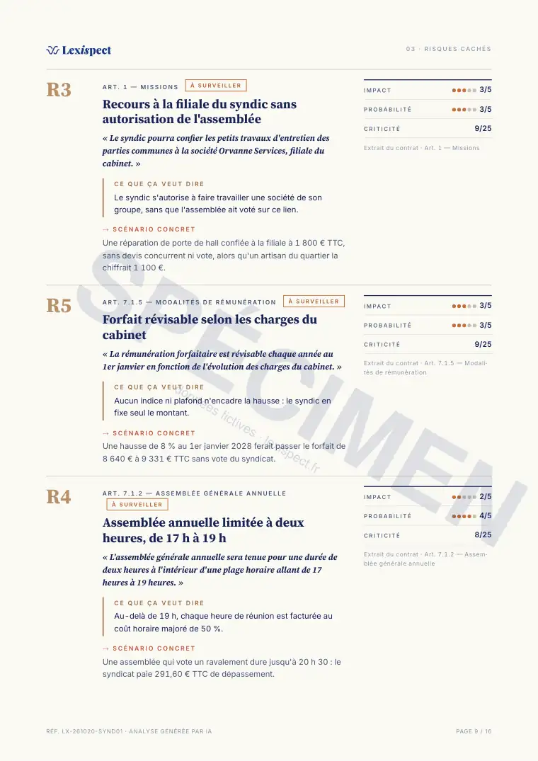 Page 9 du rapport Contrat de syndic, spécimen