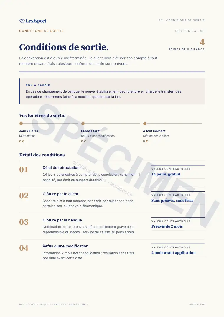 Page 11 du rapport Services bancaires (compte, carte, découvert), spécimen