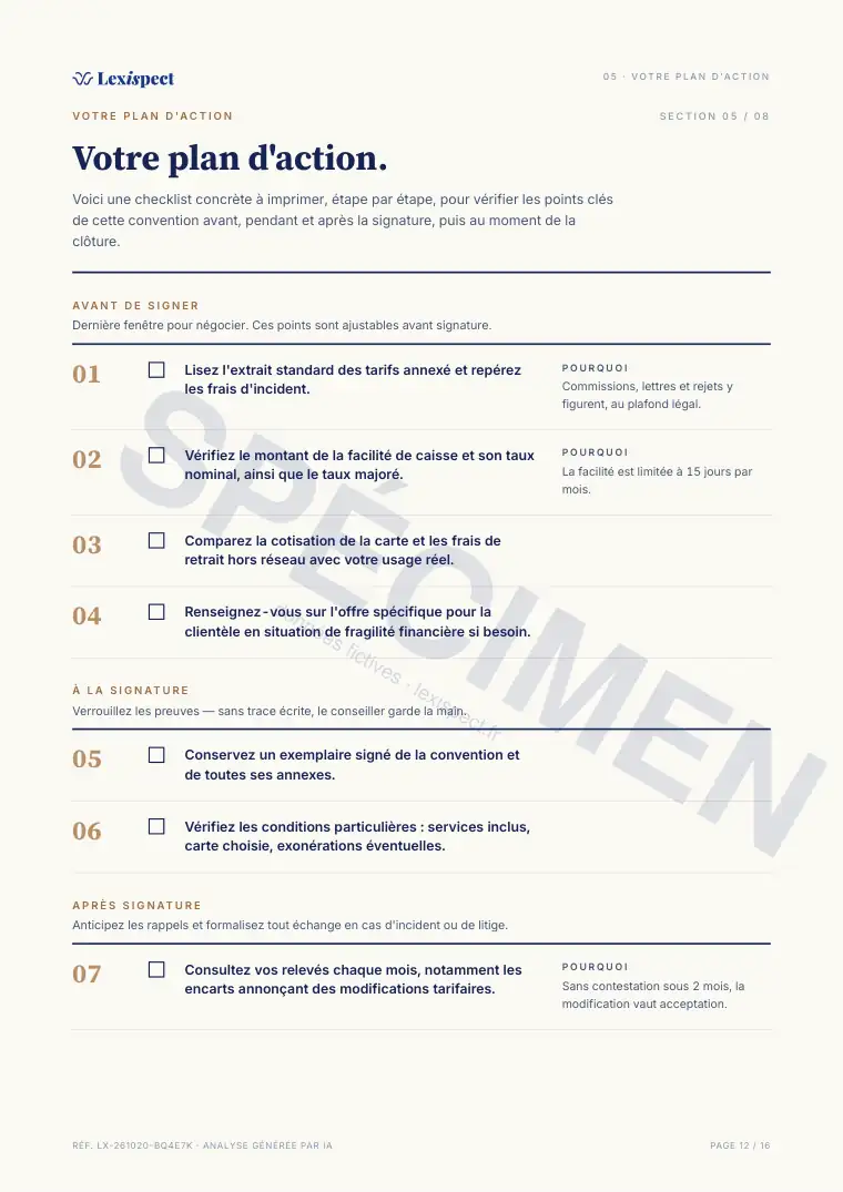 Page 12 du rapport Services bancaires (compte, carte, découvert), spécimen