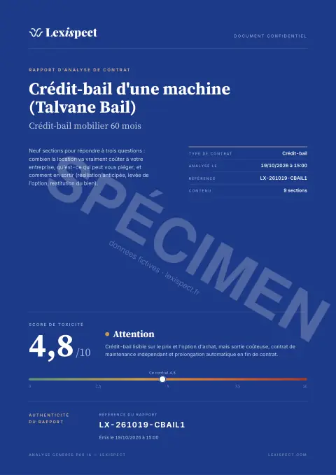 Couverture du rapport spécimen Crédit-bail / leasing pro