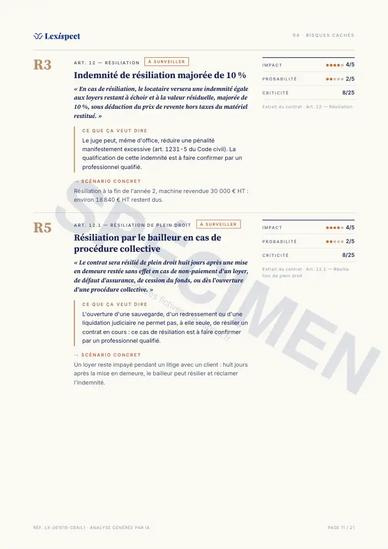 Page 11 du rapport Crédit-bail / leasing pro, spécimen