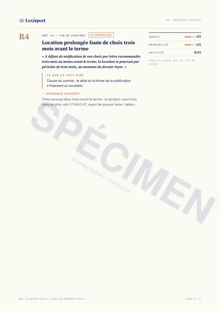 Page 12 du rapport Crédit-bail / leasing pro, spécimen