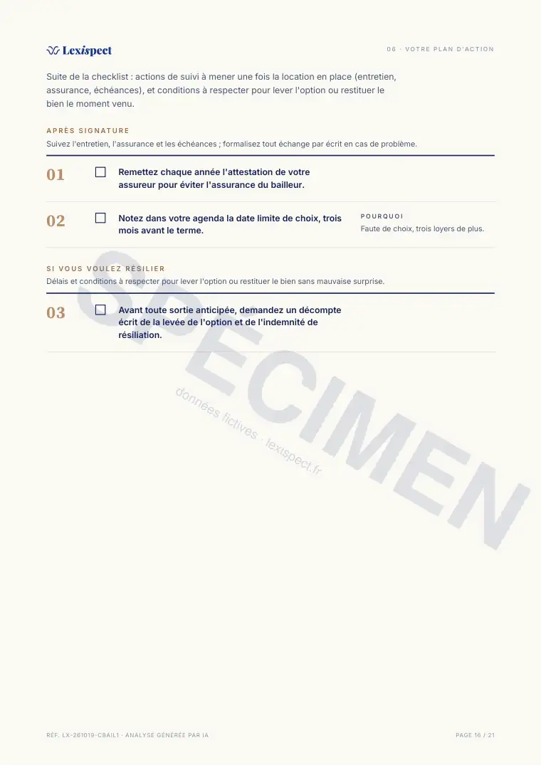 Page 16 du rapport Crédit-bail / leasing pro, spécimen