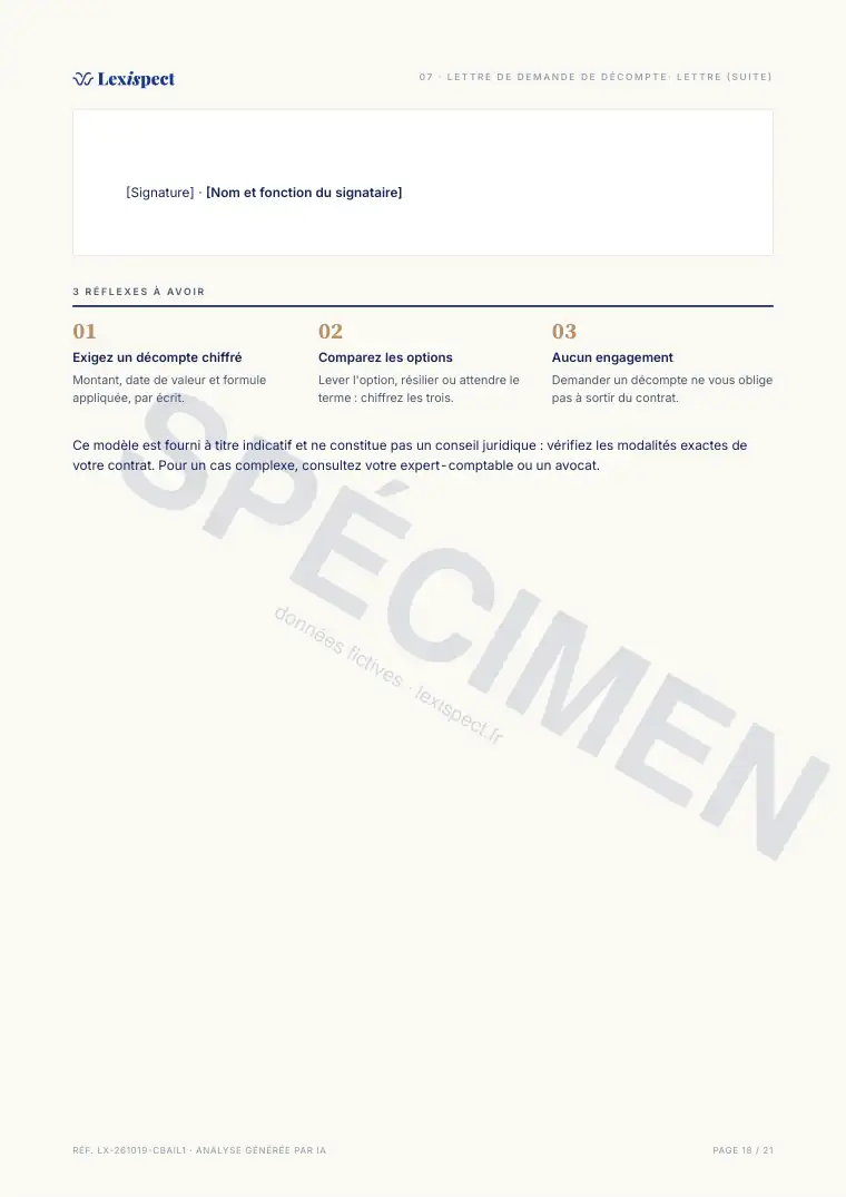 Page 18 du rapport Crédit-bail / leasing pro, spécimen